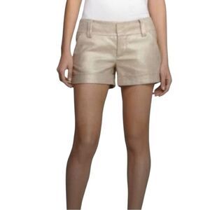 Alice + Olivia Gold‎ Metallic Linen Blend Mid Rise Shorts Size 0 Glam Sparkle